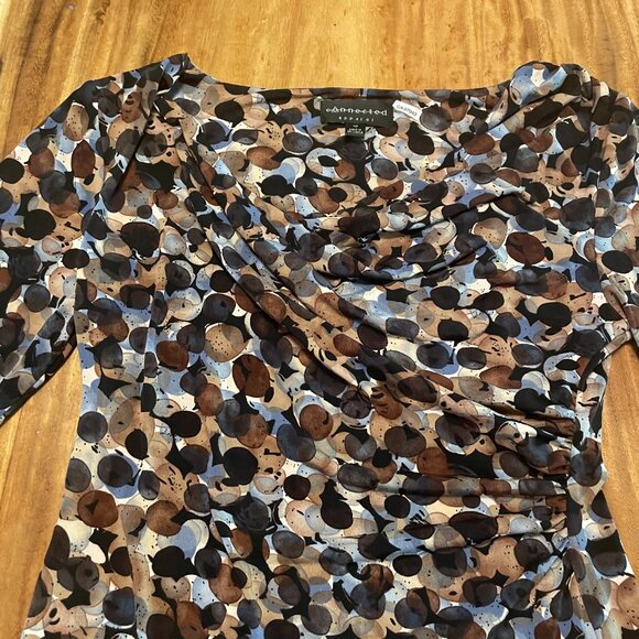 Connected Apparel Body Con V Deck Dress Half Sleeve Brown Gold Greys Size 10 - Picture 3 of 9